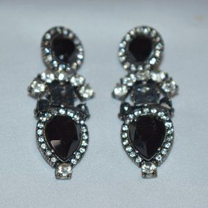 Black And Rhinestone Pierced Earrings